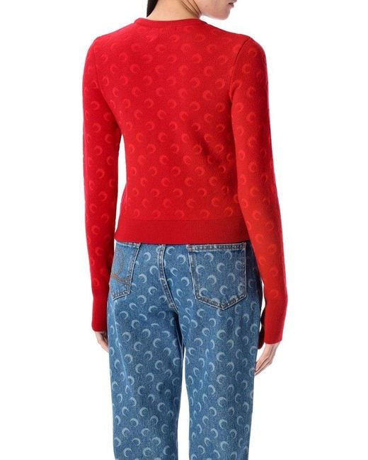 MARINE SERRE Red Moon Jacquard Knit Fitted Sweater