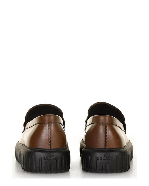 Hogan Brown H-stripe Chunky Loafers for men