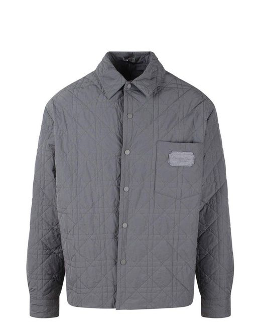 Dior Gray Logo Patch Button-up Quilted Jacket for men