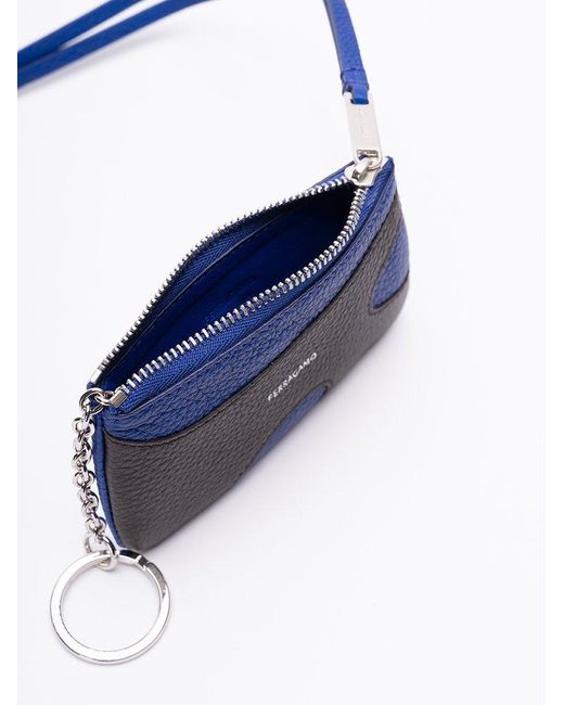 Ferragamo Blue Zip-Around Wallet With Strap for men