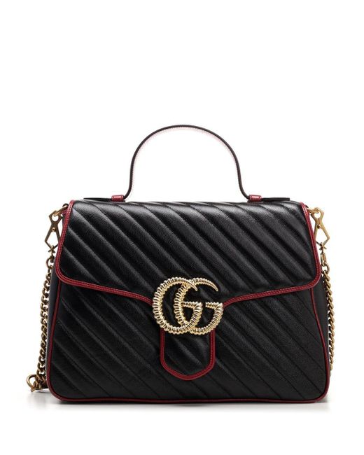 Gucci Black GG Marmont Medium Top Handle Tote Bag