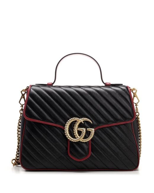 Gucci Black GG Marmont Medium Top Handle Tote Bag