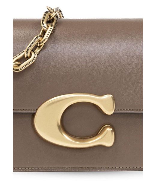 COACH Idol Logo Plaque Chained Shoulder Bag in Gray | Lyst
