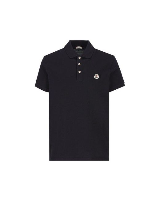 Moncler Blue Logo Patch Short-sleeved Polo Shirt for men