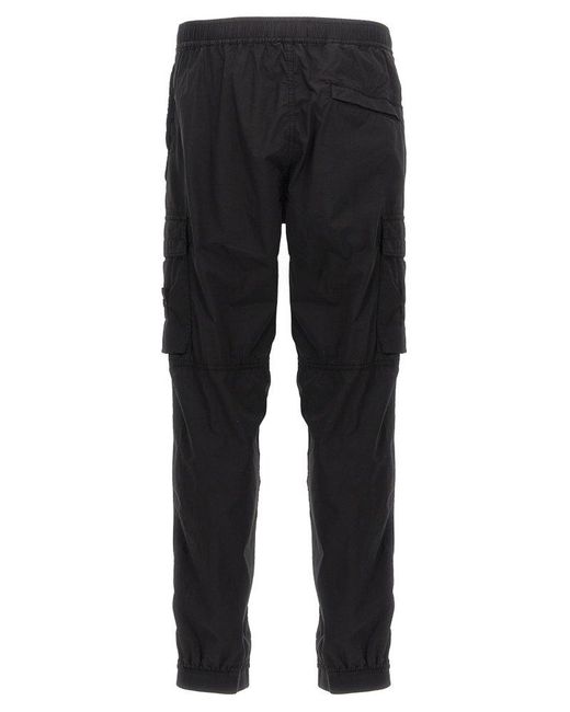 Stone Island Black Regular Fit Tapered Cargo Trousers With Zipped Pockets for men