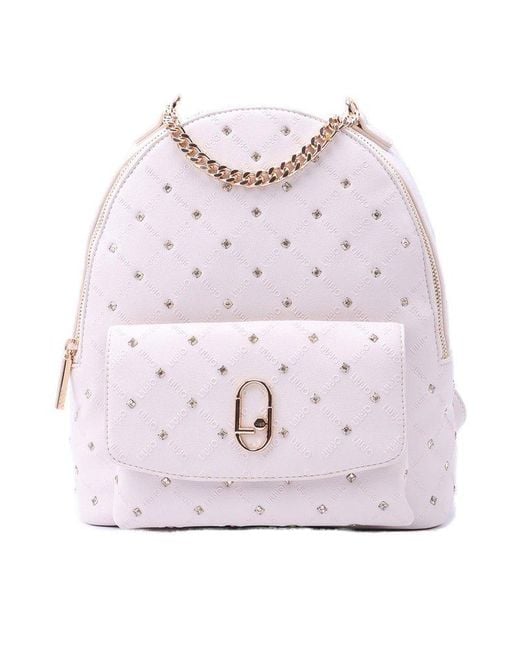 Liu Jo Pink Embellished Chain-linked Backpack