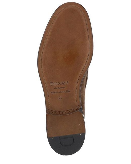 Doucal's Brown Round Toe Slip-On Loafers for men
