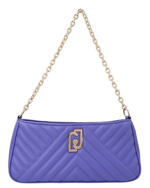 Liu Jo Purple Small Quilted Logo Plaque Tote Bag
