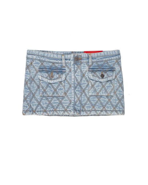 DIESEL Blue De-ron Contrast Stitched Denim Mini Skirt