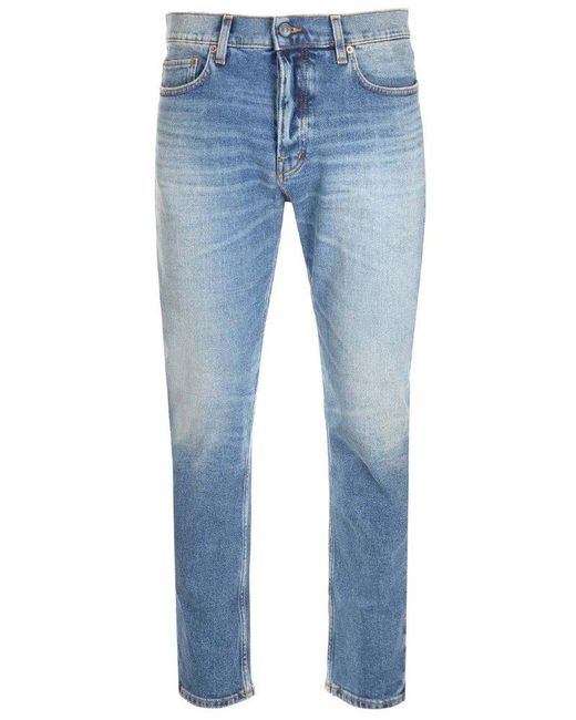 Haikure Blue Straight-leg Stonewashed Slim-fit Jeans for men
