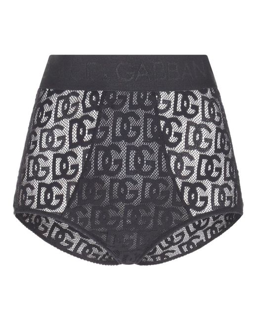 Dolce & Gabbana Gray Logo Waistband Semi-sheer Panties
