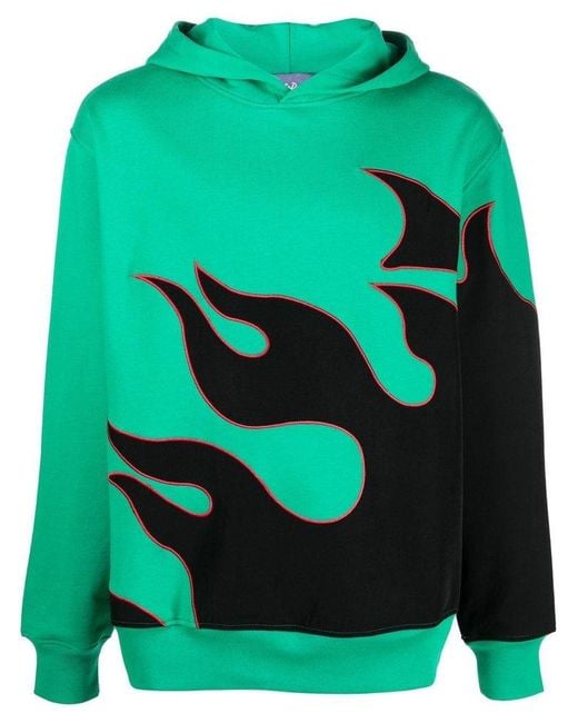 Just Don Green Flame Pattern Hoodie Sweater for men