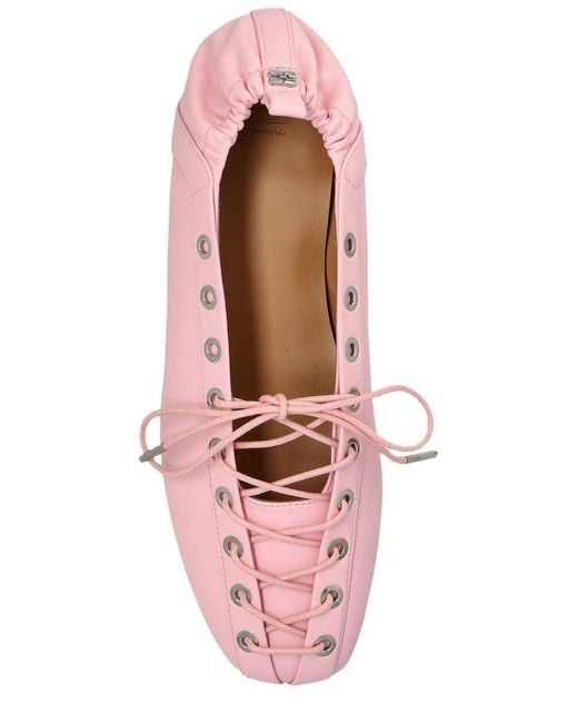 Ganni Pink Lace-Up Ballet Flats