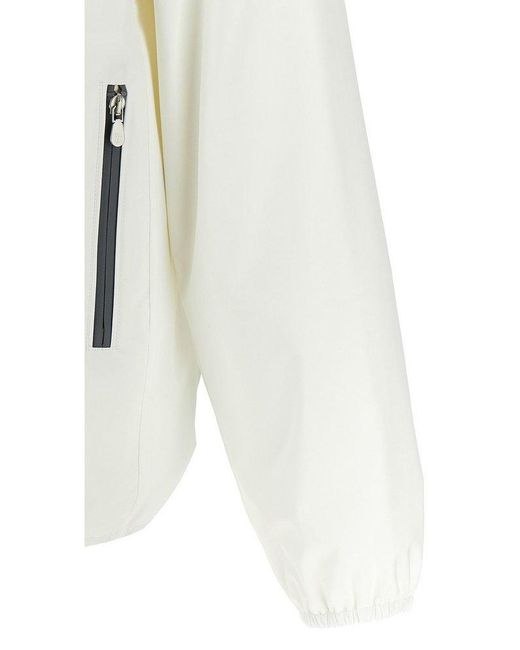 Brunello Cucinelli White Logo Embroidered Zip-Up Hooded Jacket for men