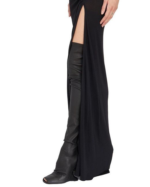 Rick Owens Black Side Slit Single Shoulder Gown