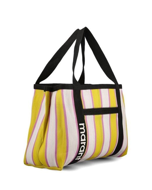 Isabel Marant Black Striped Pattern Top Handle Bag