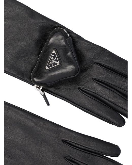 Prada Black Triangle-logo Zipped Pouch Long Gloves