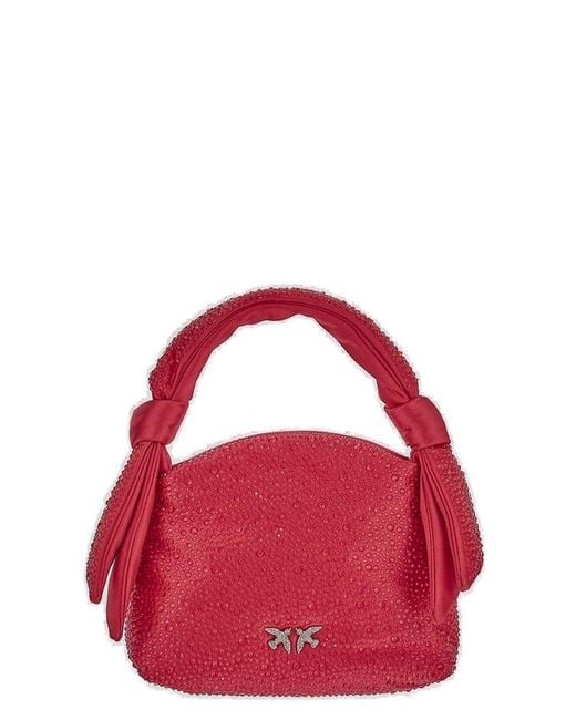 Pinko Red Love Birds Knot-detailed Embellished Tote Bag