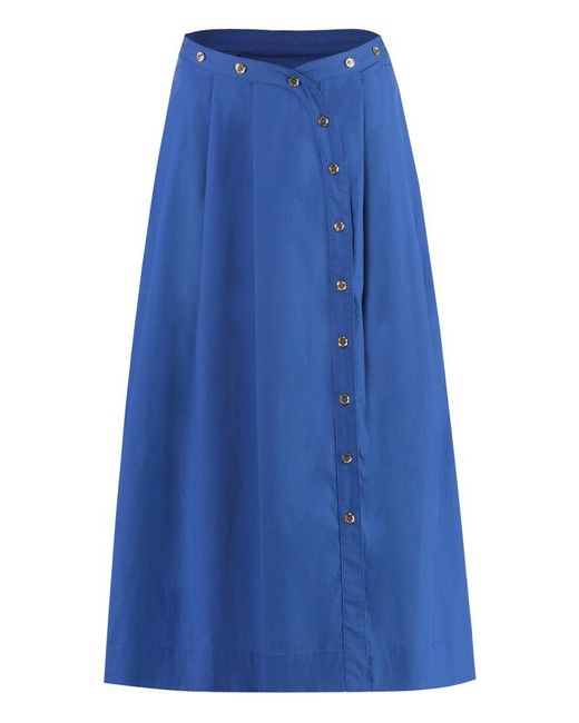 Pinko Blue Ecuba Cotton Midi Skirt