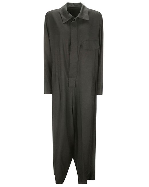 Yohji Yamamoto Black Button Detailed Long-sleeved Jumpsuit