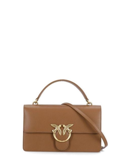 Pinko Brown Love One Logo Plaque Tote Bag