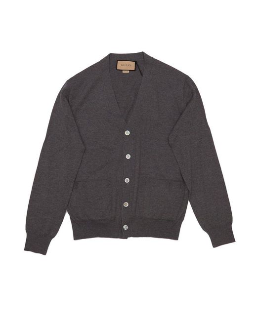 Gucci Gray Logo Embroidered Cardigan for men