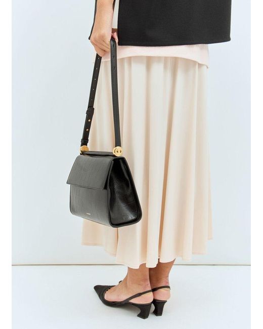 Jil Sander Black Logo-Print Foldover Shoulder Bag