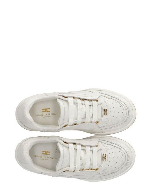 Elisabetta Franchi White Logo Embossed Low-Top Sneakers
