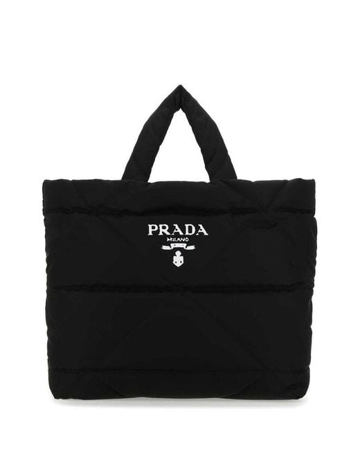 Prada Black Logo Detailed Padded Tote Bag for men