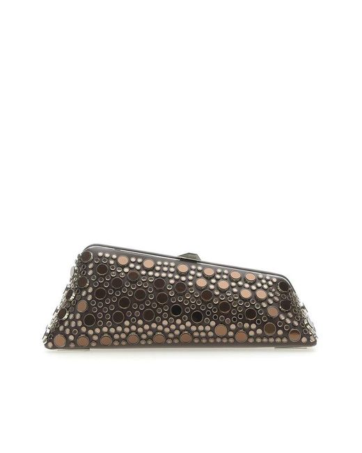 The Attico Brown Long Night Stud Embellished Cluth Bag