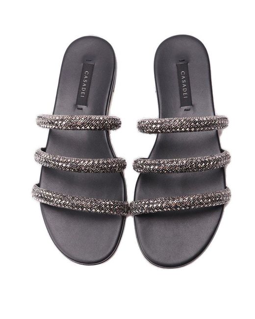 Casadei Black Embellished Slip-on Sandals