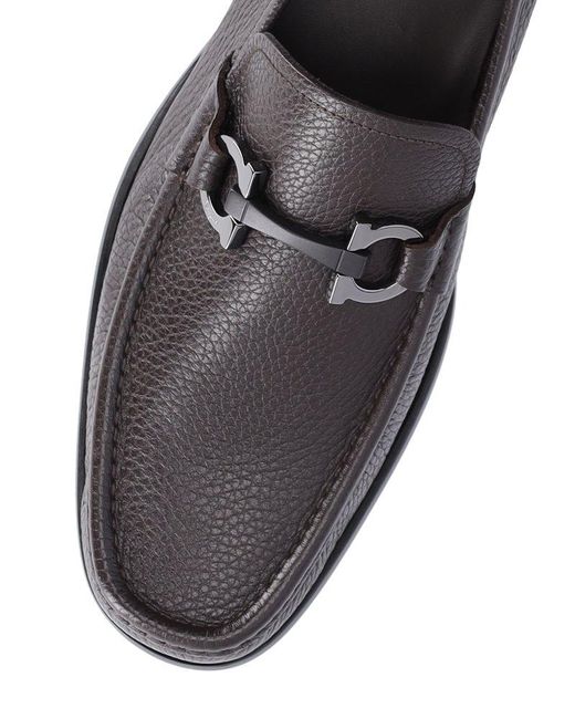 Ferragamo Gancini-plaque Leather Loafers in Black for Men