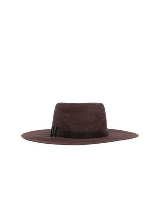 Max Mara Brown Logo Plaque Wide Brim Hat