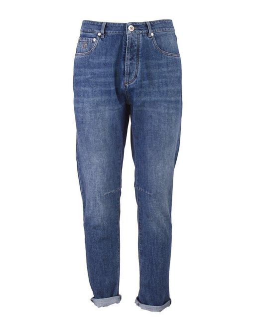 Brunello Cucinelli Blue Logo-patch Straight-leg Jeans for men