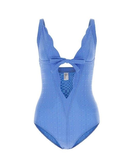 Lisa Marie Fernandez Blue Scallop Bow Detailed Sleeveless Swimsuit
