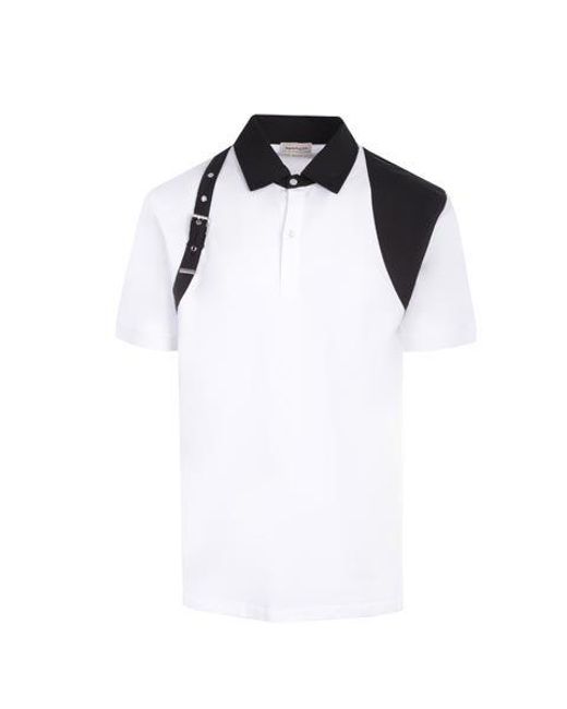 Alexander McQueen Black Buckle-detailed Short-sleeved Polo Shirt for men