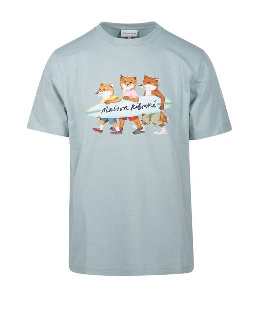 Maison Kitsuné Blue Surfing Foxes Comfort T-shirt for men