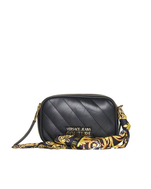 Versace Jeans Black Zipped Quilted Crossbody Bag