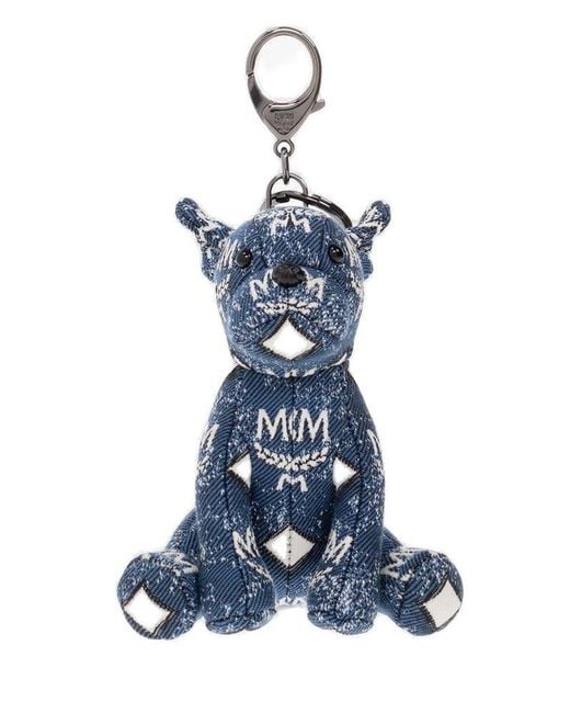 MCM Blue M Pup Logo Printed Denim Keychain