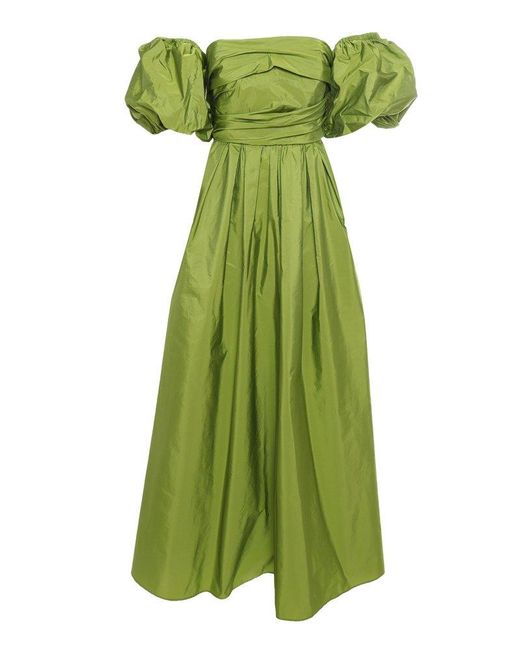 Max Mara Studio Green Taffeta Over-the-shoulder Midi Dress