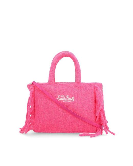 Mc2 Saint Barth Pink Logo Embroidered Top Handle Bag