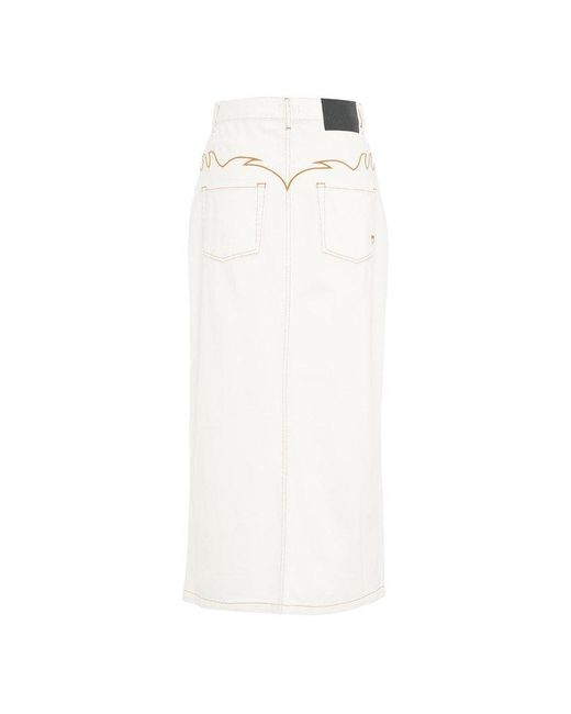 Pinko Slit-Front Denim Skirt in White | Lyst
