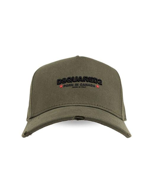 DSquared² Green Rocco Twill Distressed Baseball Hat for men
