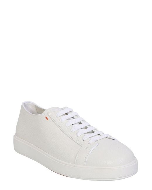 Santoni White Round-Toe Lace-Up Sneakers for men