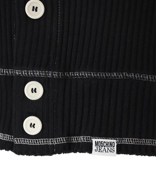 Moschino Black Jeans Contrast Stitched Buttoned Ribbed Top