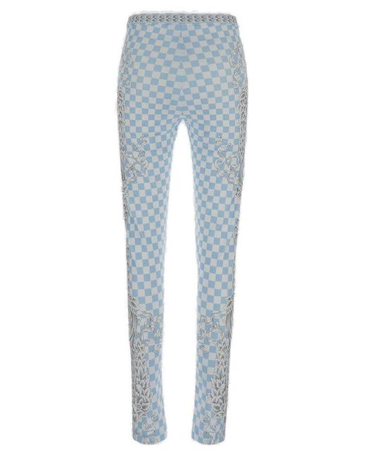 Versace Blue Check-printed Trousers
