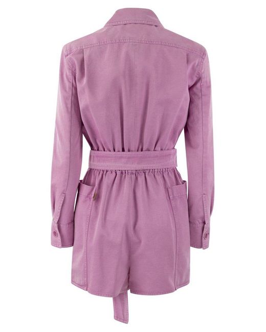Max Mara Belted Long-sleeved Jumpsuit in Purple | Lyst