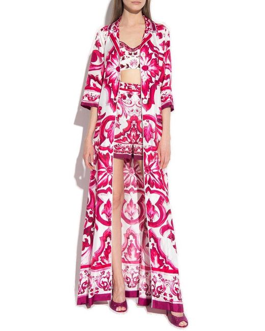 Dolce & Gabbana Pink Majolica V-neck Maxidress
