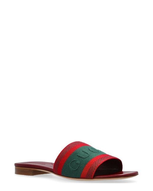 Gucci Red Slide Sandal With Web, Fabric