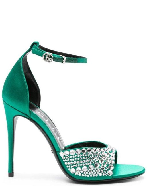 Gucci Green Embellished Heeled Sandals